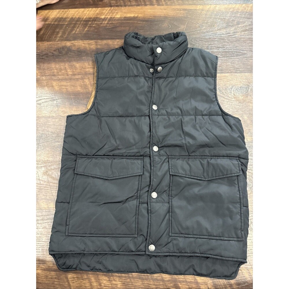 Lands End Mens Puffer Vest True Navy Down Insulated Snap Front Medium 38-40 EUC